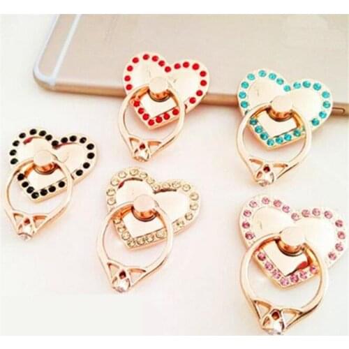 UVR Heart Metal Diamond Finger Ring Smartphone Stand Holder Mobile Phone Holder Stand For iPhone Huawei All Smart Phone Mount