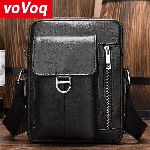 Mens Genuine Leather Vintage Messenger Bag Cow Leather Male Casual Multifunction Small Crossbody Bag Travel Man Shoulder Bags