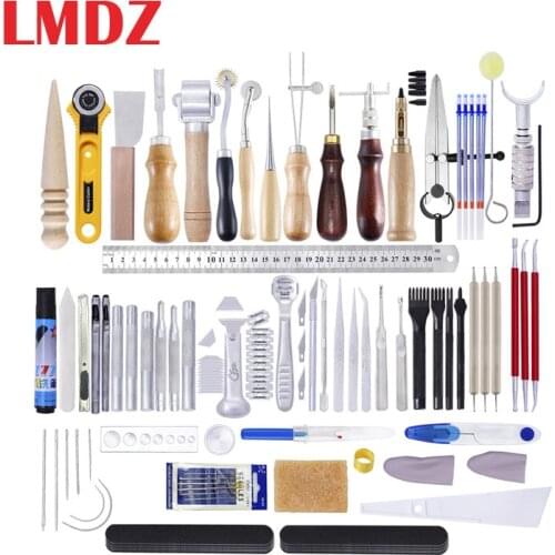 LMDZ Leather Craft Tools Kit Hand Sewing Stitching Punch Carving Work Saddle Set Professional Leather craft Accessories