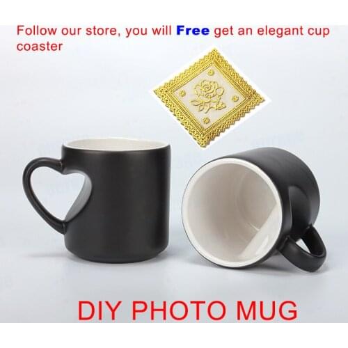 New style black Heart shape Photo mug best gift for friends Changing Color Mugs Ceramic Coffee Cup custom your photo on Teacup
