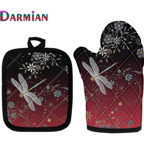 DARMIAN 3D Animal Dragonfly Pattern Extreme Heat Resistant Oven Gloves Baking BBQ Accessories Oven Mitts Anti-Hot Insulation Pad