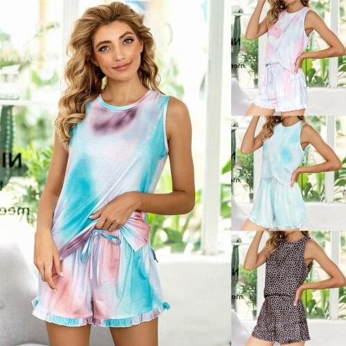 Summer New Printed Tie-dye Leopard Print Pajamas Sleeveless Home Wear Pyjamas Women Pajamas for Women Sexy Lingerie Sleep Tops