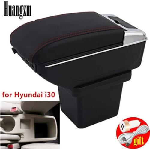 Armrest box For Hyundai I30 Dual Layer Rotatable Large Space PU Leather USB Charging Center Console Storage Box car accessories
