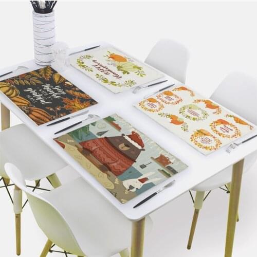 Thanksgiving Pattern Placemat for Dining Table Pumpkin Drink Coasters 32x42cm Rectangle Cup Pad Tableware Mat Kitchen Decoration