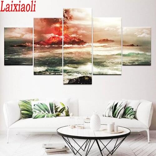 Full daisy Diy diamond painting volcanic sea picture rhinestones embroidery diamond mosaic 5d cross stitch 5 pcs home decor