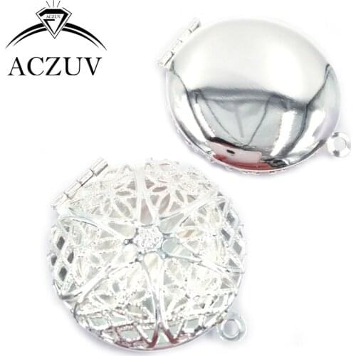 Silver Plated 100pcs Can Open Closed Metal 27mm Round Phase Box Pendant Accssories Jewelry Necklace Charms Findings PBPC002