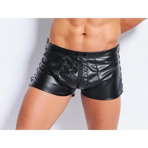 Sexy Lingerie Mens Pencil Pants PVC Stretch Male Gays Stripper Clubwear Short Trousers X6624