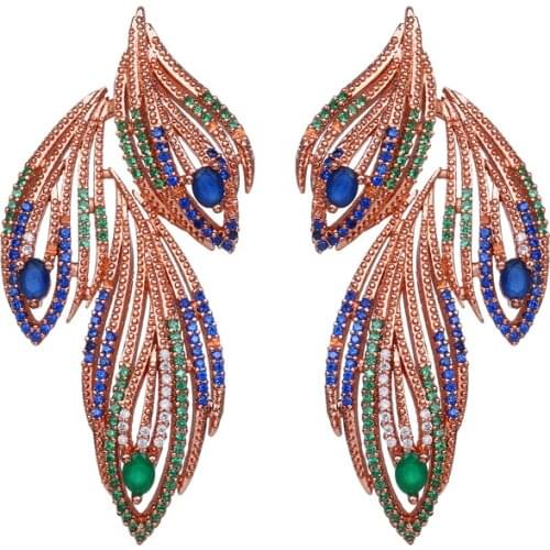 Bettyue Brand Gorgeous Fashion Charm Elegant Design Multicolor Cubic Zircon Feather Stud Earring for Women Wedding Jewelry Gift