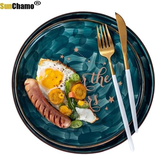 Starry Sky Serving Plates Star Series Ceramic Spaghetti Steak Dinerware Tray Shallow Round Platter Festive Party Tableware