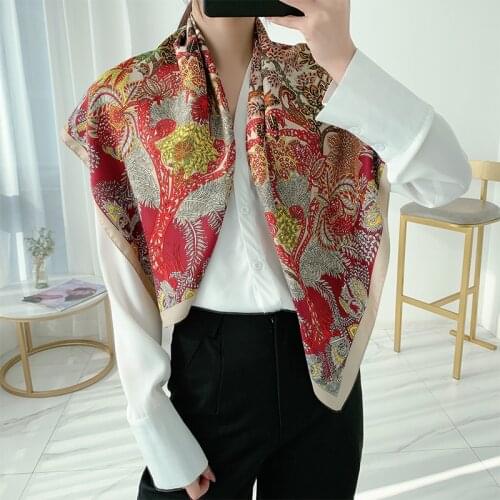 90cm * 90cm Design Scarf Lady Shawl Printed Silk Felt Headscarf Scarf Lady Headscarf Square Scarf Lady Wrap Scarf 2021