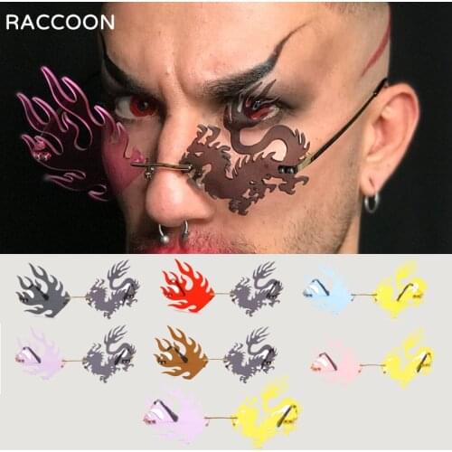 New Chinese Long Style Dragon Phoenix Rimless Fly Wing Lens Sunglasses Women Trending Sun Glasses Men Trendy Unique Shot Eyewear