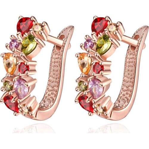 ZEMIOR Geometric Stud Earrings Fashion Multicolor Zircon Earrings For Women Romantic Jewelry Anniversary Gift For Girlfriends