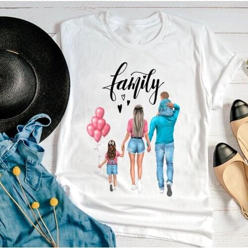 FIXSYS Women Clothing Cartoon Family Happy Time Mama Mom Mother Short Sleeve Summer Clothes Print Tshirt Female Tee Top Graphic