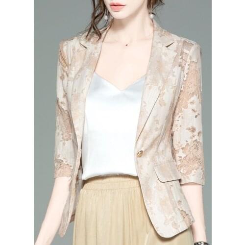 Spring Summer Women 3/4 Sleeve Plus Size 6XL Sun Protection Clothing Sexy Hollow Lace Slim Shawl Office Ladies Work Wear X241