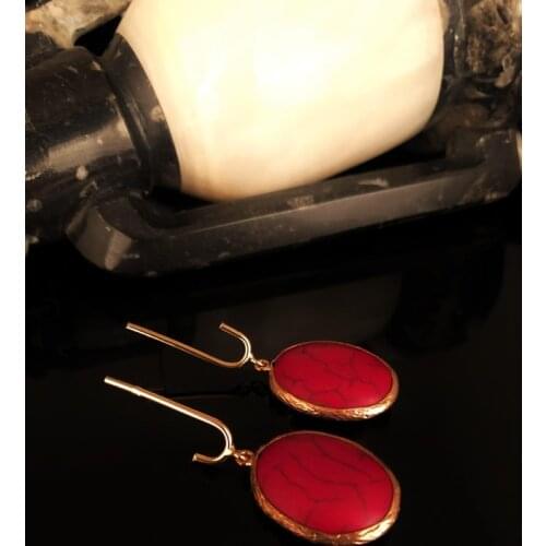 Dr Stone Natural Stone Women Coral Stone Rose Gold Plated Earrings KRB40 373145010