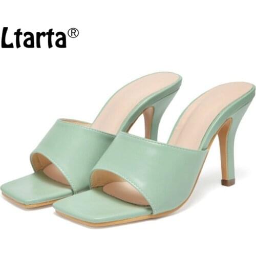 LTARTA 2021 New Women Slipper Summer Outdoor Sandal Square High Heel Slip On Flip Flop Elegant Women Slides Sandal CGB