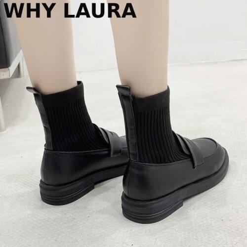 Autumn and winter 2021 new women socks shoes women thick sole casual net red knit ankle boots women Black Botas de Mujer