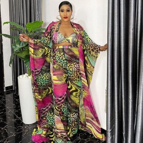 Leopard Print 3 Piece Sets Womens Outfits Matching Sets Cardigan Coat + Bra + Wide Leg Pants Suits Female Party Vacation Outfits