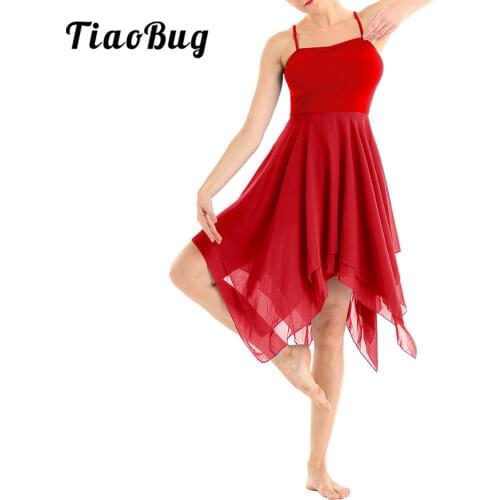 TiaoBug Women Asymmetrical Chiffon Modern Ballroom Stage Contemporary Lyrical Dance Costumes Adult Ballerina Ballet Tutu Dress