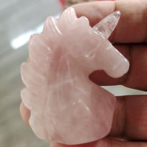 1pcs 2inch Natural Pink Rose Quartz Crystal Carved Unicorn Statue For Chakra Healing Product