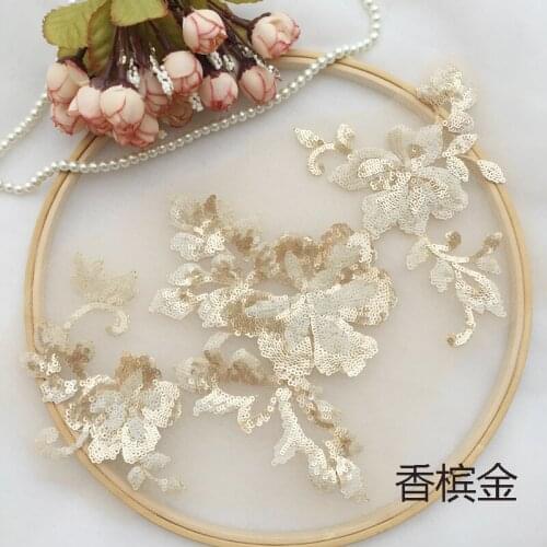 10colors Laminated Sequin Embroidery Lace Flower Wedding Dress Dance Performance Clothing Accessories Lace Patch 2Pieces
