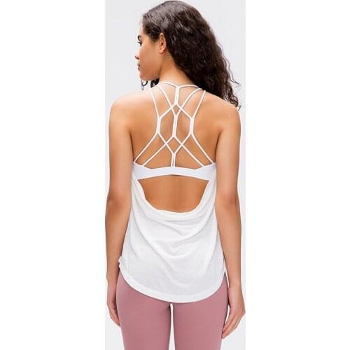 2in1 FLY Crisscross Yoga Gym Tank Tops+Inside Bra Women Loose Fit Soft Workout Fitness Vest Sport Sleeveless Shirts