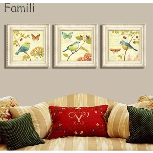 3pcs Vintage Flowers And Birds Art Canvas Prints Antique Decor Wall Painting Retro Style Pastoral Rural Home Decor Pictures UnFr