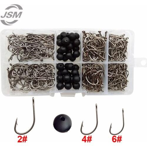 340pcs 8300 High Carbon Steel Carp Fishing Hooks Silver Coated Carp Hair Rig Hooks With Fishing Beads Set With Box