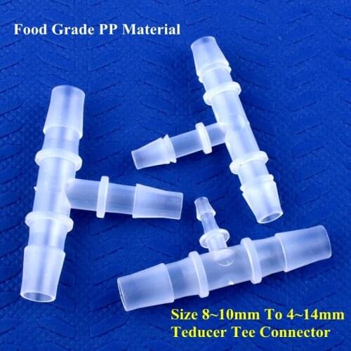 5~200pcs 8 10mm To 4~16mm Reducing Tee Connectors Aquarium Tank Fittings Irrigation Reducer Tee Hose Pagoda Joint Food Grade PP