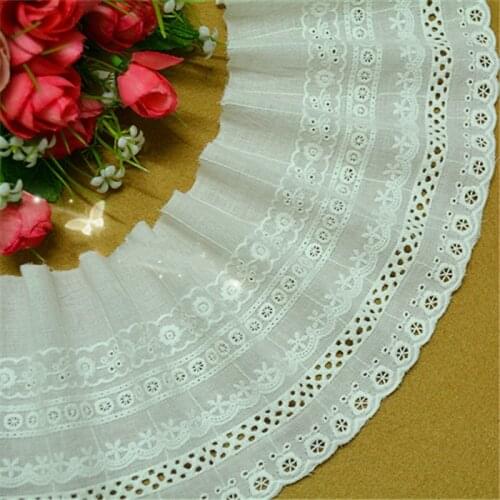 5Yards/lot Width 11cm White100% Cotton Embroidered Lace Fabrics, Womens Clothing Diy Lace Trim, Free Shipping RS626