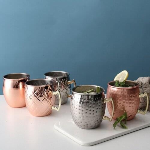 50pcs 550ml 18oz Moscow Mule Mug Stainless Steel Hammered Copper Plated Beer Cup Coffee Cup Bar Drinkware