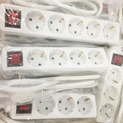 White 250V 16A 3 4 5 ways EU German Korea wiring board EU 4.8mm pins 3m 5m power cord extension socket strip with switch