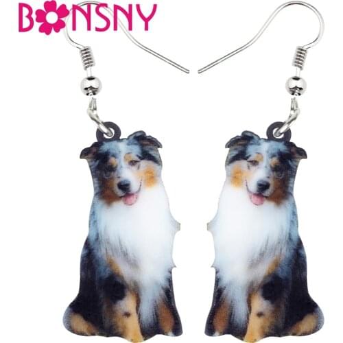 Bonsny Acrylic Happy Australian Shepherd Dog Earrings Dangle Drop New Novelty Animal Jewelry For Women Girls Statement Accessory