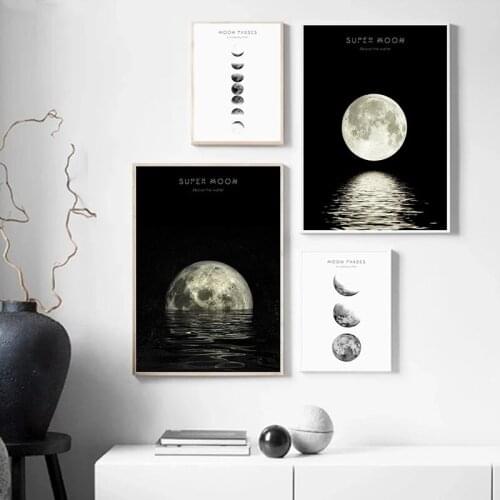 Black and White Moon Quote Poster Canvas Wall Art Print Planet Painting Nordic Picture Modern Home Decoration Posters and Prints