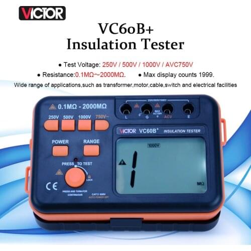 Victor VC60B+ Digital Insulation Tester Meter Megger Insulation Resistance Tester MegOhm Meter DC/AC 0.1~2000m Ohm