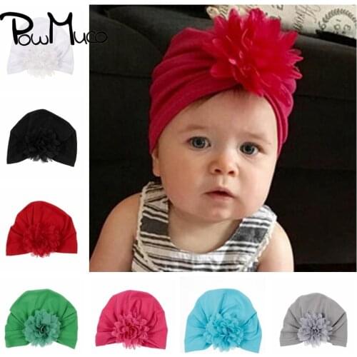 Powmuco Solid Color Bohemian Indian Hats Fashion Handmade Flower Baby Caps Cute Floral Kids Headwear Infant Photography Props