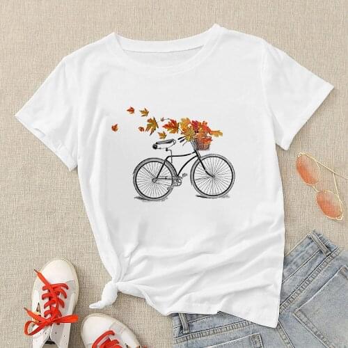 Breathable Vogue T Shirt Women Versatile Bicycle T Shirts Clothes Happy Yellow Maple Leaf Streetwear Creative T Shirt Trendy