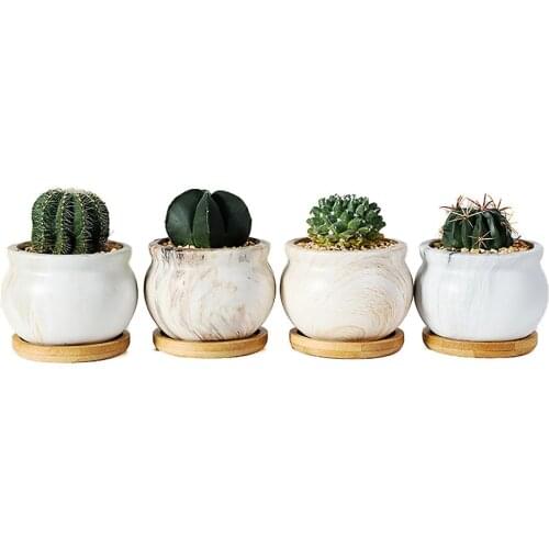 Plant Flower Pots With Drainage And Trays Garden Display Unique Marble Spot Pattern For Home Decor 4pcs/set Ceramics Flowerpots