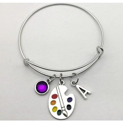 2020 New Artboard Brush Bracelet Pendant Letters A-Z Creative Palette Bracelet Gem Painters Hand Graduation Gift