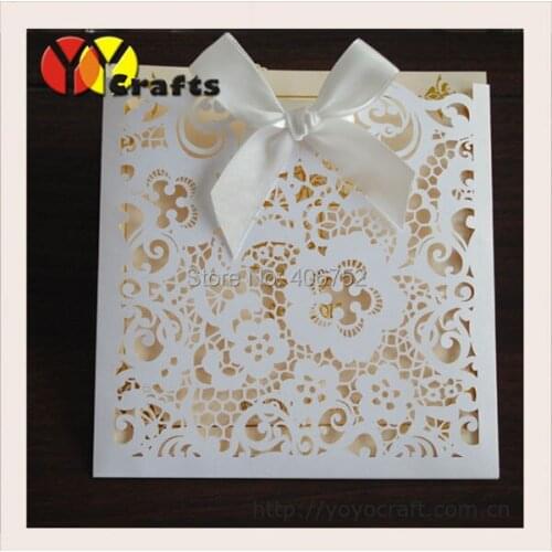 Classical invitation cards special design elegant laser cut cream pocket party wedding invitation card