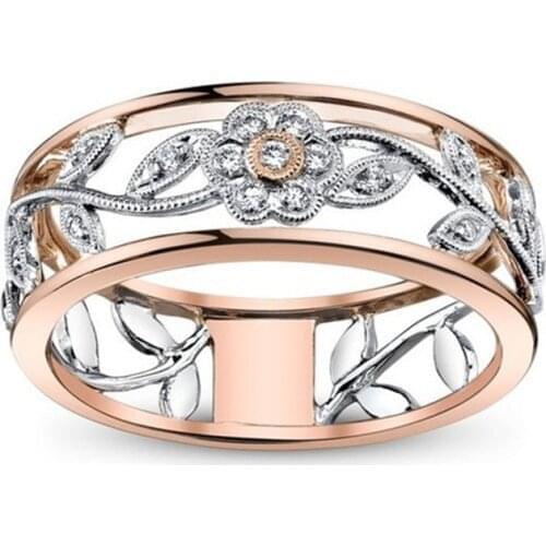 Vintage Style Fashion Crystals And Stones Rings Two-tone Electroplating Flower Rings Healing Jewelry For Women Best Gift