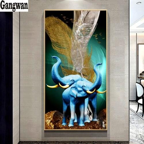 Diy Diamond Painting elephant Diamond Embroidery feather Full square round drill Diamond Mosaic kits Modern decorative painting