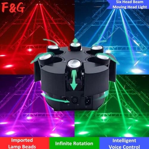 NEW LED Six Head Colorful Beam Sound Control Shaking Head Rotating For Dj Disco Birthday Wedding Christmas Decoration Bar