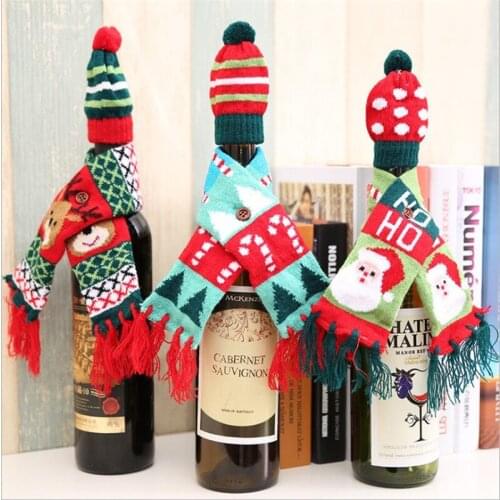 New Christmas Wine Bottle Cover Navidad Noel Christmas Ornaments Xmas Red Wine Scarf Cute Decoration Happy New Year Party Decor