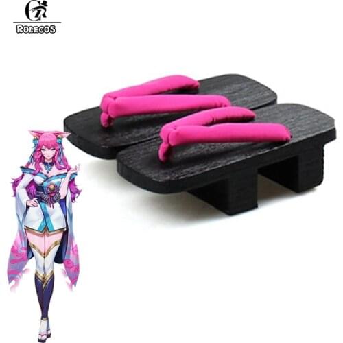 ROLECOS LOL Spirit Blossom Ahri Cosplay Shoes Game LOL Ahri Cosplay High-Heeled Shoes for Women Wooden Geta Clogs Ahri Cosplay