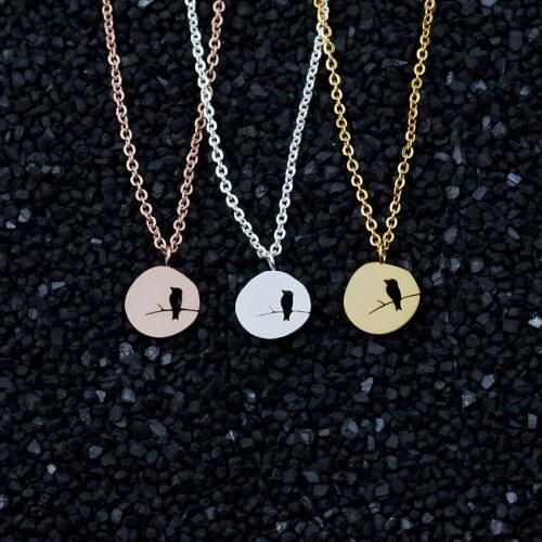 Wholesale 10piece Stainless Steel Tiny Disc Pendants Necklaces Dainty Bird On Branch Jewelry Retro Fashion Women Chain Colar