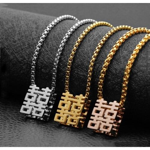 Fashion couple necklace sweater jewelry metal piece couple men and women titanium steel necklace female hot sale