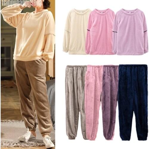 Autumn Winter Long Sleeve Warm Flannel Pyjamas Sets Thick Velvet Sleepwear Lounge Homewear Women Casual Warm Clothes