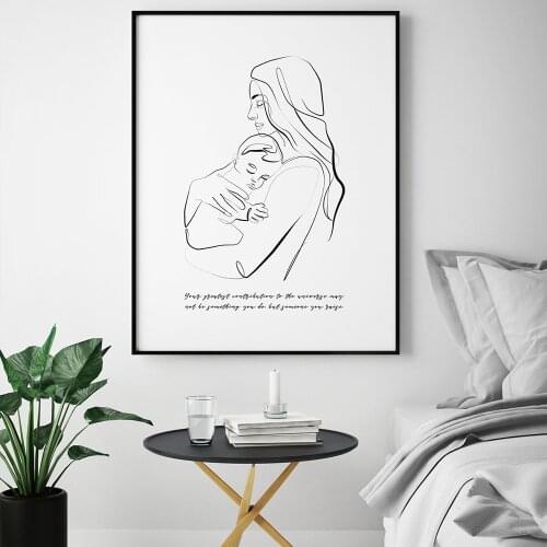 Mother and Son Art Line Drawing Posters Abstract Minimalist Wall Art Canvas Print Painting Pregnancy Present Decorative Pictures