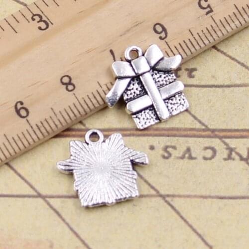 25pcs Charms Christmas Birthday Gift Box 15x16mm Tibetan Silver Pendants Antique Jewelry Making DIY Handmade Craft For Necklace
